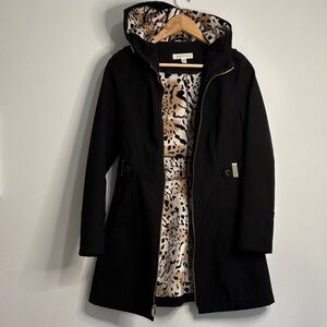 Via Spiga Black Trench Coat with Animal Print Lining